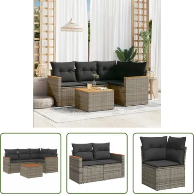 Produktbild von The Living Store 5-tlg. Garten-Sofagarnitur mit Kissen Grau Poly Rattan