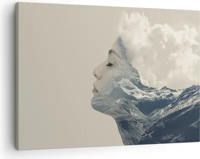 Produktbild von Bild auf Leinwand - Leinwandbild - Einteilig - Grafik Frau Berge - 70x50cm - Wand Bild - Wanddeko - Wandbilder - Leinwanddruck - Bilder - Wanddekoration - Leinwand bilder - Wandbild - AA70x50-4323