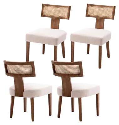 Produktbild von Esszimmerstühle 4er Set aus Holz im Vintage-Stil mit Rattan Rückenlehne für das Wohnzimmer (Beige-4)