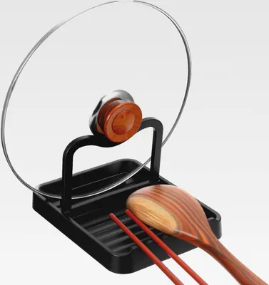Produktbild von Topfdeckelhalter Löffelablage, Faltbarer Schwarz Topfdeckelständer aus Kunststoff Multifunktionale Küchenutensilien Aufbewahrungsbox für Topfdeckel Löffel Essstäbchen Pfannenwender Geschirr