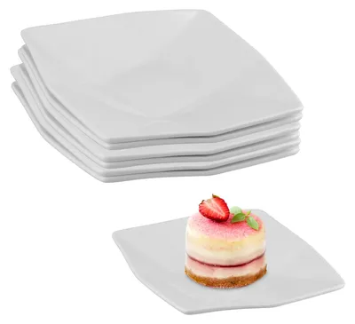 Porzellan-Servierplatten, 6 Stück, quadratisch, 13,8 cm, weiß
