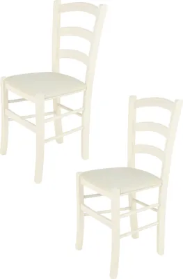 Produktbild von t m c s Tommychairs - 2er Set Stühle VENICE für Küche und Esszimmer, robuste Struktur aus lackiertem Buchenholz in Anilinfarbe Weiss und gepolsterte Sitzfläche mit STOFF in der Farbe Elfenbein bezogen