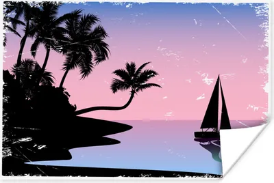 Produktbild von MuchoWow® Poster Boot - Palme - Himmel - Zeichnung 30x20 cm - Plakate - Print