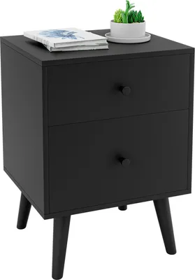 Produktbild von COSTWAY Nachttisch mit 2 Schubladen, Beistelltisch aus Holz, Nachtkommode Boxspringbett, Nachtschrank für Wohnzimmer, Schlafzimmer, 45 x 39,5 x 62 cm (Schwarz)