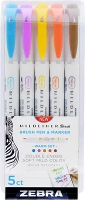 Produktbild von Pinselmarker "Mildliner Warm", 5 Farben, doppelseitig, ZEBRA