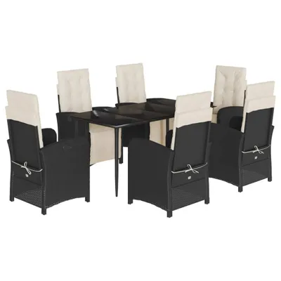 Obrázok produktu pre vidaXL 7-dielny záhradný jedálenský set s vankúšmi Black Poly Rattan