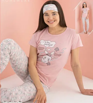 Produktbild von Damen Pyjama Schlafanzug Rosa L Kurz 3-Teiler Set mit Augenband S-92