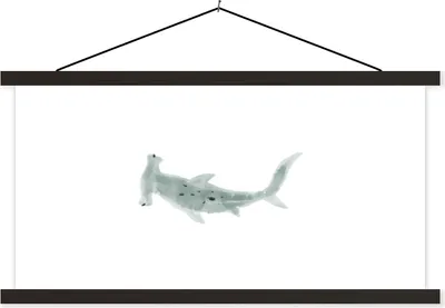 Produktbild von MuchoWow® Textilposter Hai - Meer - Aquarell 120x60 cm mit schwarzem Rahmen - Dekoration Schlafzimmer