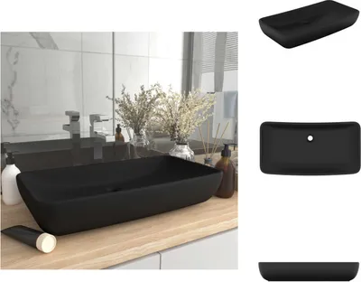 Obrázek produktu pro vidaXL umyvadlo obdélníkové matné černé 71x38 cm keramické - Koupelnová umyvadla