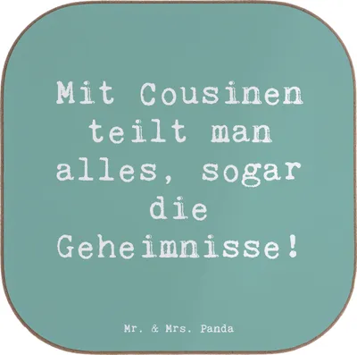 Produktbild von Mr. & Mrs. Panda Untersetzer für Gläser Spruch Cousine Geheimnisse - Meeresbrise - Geschenk, Coaster, Tassen, Glas, Erinnerungen, gläseruntersetzer, Dankeschön, Bindung
