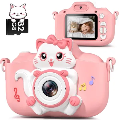 Produktbild von Kinder Kamera mit 2,0 Zoll Bildschirm 1080P HD Videokamera mit 32GB-Karte Selfie Digitalkamera Kinder Fotoapparat für 3-12 Jahre Geburtstagsgeschenk