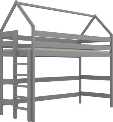 Zdjęcie produktu dla Łóżko domek na antresoli TOBI 1 160x80 szare drewniane