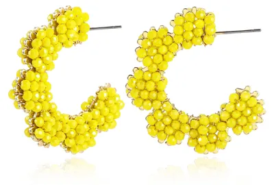 Produktbild von Gelb Creolen Damen C-förmige Boho Ohrringe Handgemacht Optik Leichte Sommer Statement Ohrringe Hypoallergen Schmuck Geschenk
