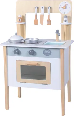 Produktbild von 4iQ Spielküche Spielzeug Küche aus Holz für Kinder JuniorKitchen Weiß-Grau 48x27x77,5 cm mit Zubehör