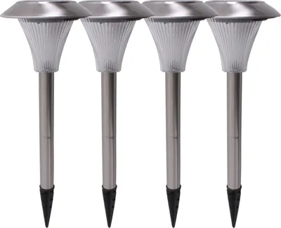 Produktbild von 4er Set LED SOLAR Außenleuchten, Edelstahl, Erdspieß