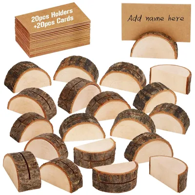 Produktbild von Tischkartenhalter Kartenhalter Platzkartenhalter - Halbrund - Naturholz - 20 Stück mit 20 Kraftpapier