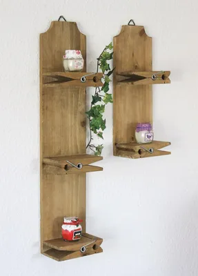 Produktbild von Wandregal 14B460-61 2er Set Setzkasten 39 cm und 64 cm Wäscheklammer Wandkonsole