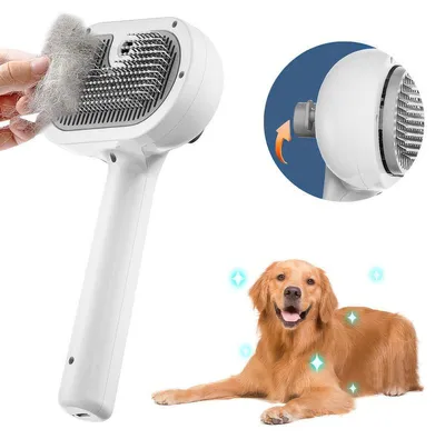 Produktbild von 3-in-1 Dampf Katzenbürste, Heißdampf, Selbstreinigung, ABS, weiß – für Katze & Hund, gegen fliegende Haare