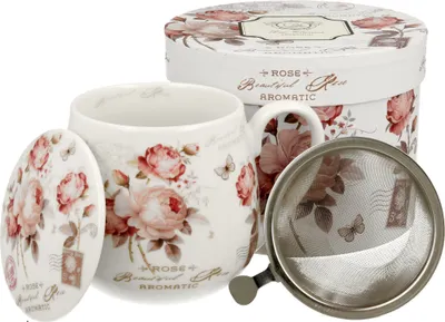 Produktbild von DUO | Becher - Teebecher - 430 ml - Blumenmuester - Geschenkbox - Kaffeebecher - mit Sieb und Deckel
