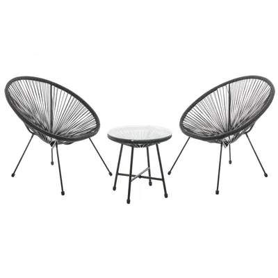 Zdjęcie produktu dla Zestaw mebli balkonowych Ostana 200271, 3-częściowy, stylowy, retro design, stół i 2 fotele, czarny
