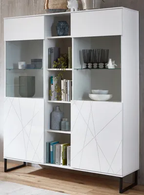 Produktbild von trendteam Wohnen Vitrine/Highboard mit 3D-Optik Weiß Hochglanz 130 x 168 x 42 cm