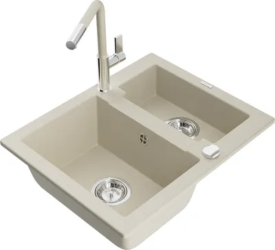 Produktbild von Mexen Carlos 1,5-Becken-Granitspüle mit Mischbatterie Flora, Beige - 6518-69-670401-09