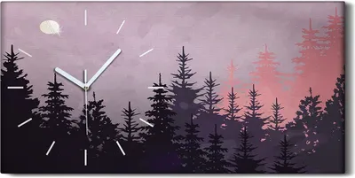 Produktbild von Wanduhr Uhr Wandbild Leinwand 60x30 Malerei Abstrakte Wald Bäume Himmel Mond - weiße Hände