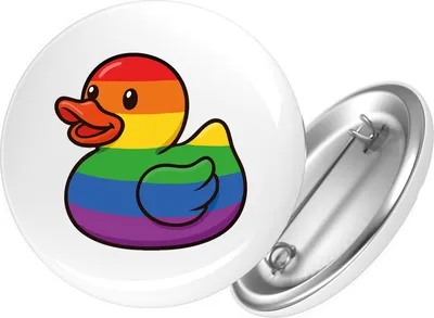 Produktbild von Huuraa Button Quietscheente LGBTQ Pride Comic Gummiente 25mm rund mit Sicherheitsnadel Ansteckbutton Geschenkidee