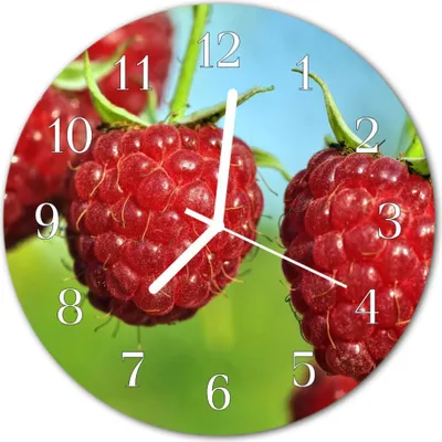 Produktbild von Glasuhr Wanduhr Küchenuhr Echt-Glas 30fi cm Himbeeren rot