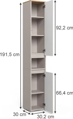 Produktbild von Vicco Badschrank Majest, 30.2 x 191.5 cm mit 2 Türen, Cashmere/Artisan