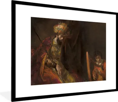 Produktbild von MuchoWow® Gerahmtes Poster Saul und David - Rembrandt van Rijn 80x60 cm - Poster mit Schwarzem Bilderrahmen Wandposter Rahmen Foto Bilder - Schlafzimmer-Dekorationen - Fotoposter