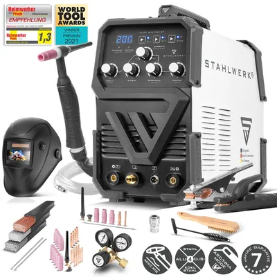 Produktbild von STAHLWERK Schutzgasschweißgerät 2-in-1 Kombi AC/DC WIG 200 ST – Vollausstattung – WIG & MMA (E-Hand) bis 200A, 2T & 4T-Modus, AC WIG-Schweißen für Alu, KI-generiertes Bild