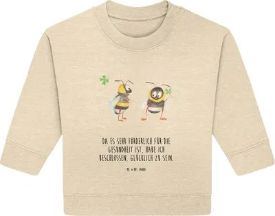 Produktbild von Mr. & Mrs. Panda Organic Baby Pullover Hummeln Kleeblatt 6. - 12. Monat - Natural Raw - Geschenk, Biene, Hummel, Spruch Positiv, glücklich Werden, Lustige Sprüche, sein