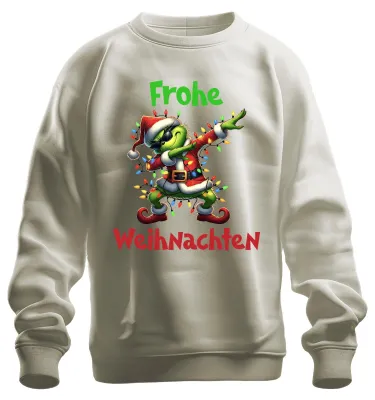 Produktbild von Frohe Weihnachten Dabender Grinch Weihnachtsmann Sweatshirt Pullover, Natur, 3XL