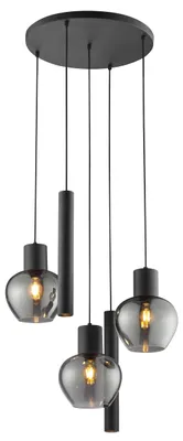 Produktbild von BRILLIANT Pendelleuchte Ligari Ø 68 cm x 150 cm, 3 x E27 und 2 x GU10, Aluminium Rauchglas, schwarz