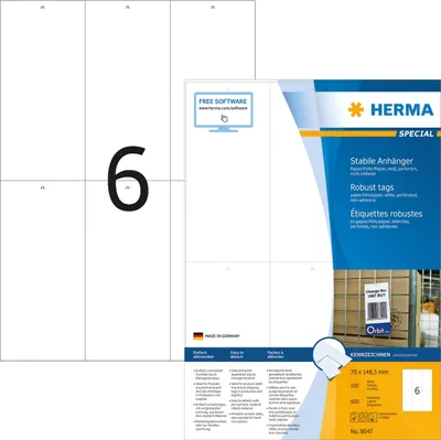 Produktbild von Anhänger 70x148,5 mm weiß Papier/Folie/Papier perforiert nicht klebend 600 Stück Packung mit 14 Stück
