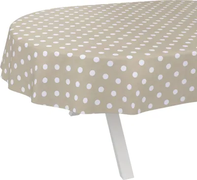 Produktbild von Tischdecke Gepuntet Punkte Beige Oval 180x140cm Schnittkante Wachstuch abwaschbar