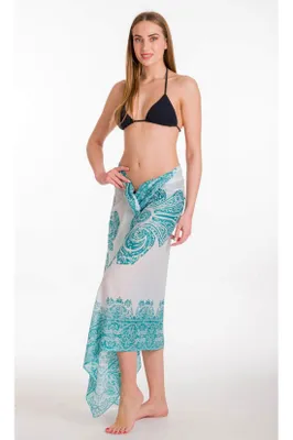 Produktbild von Baumwoll-Pareo mit elegantem Paisley-Muster in Blau-Weiß Strandtuch Wickelrock Sarong
