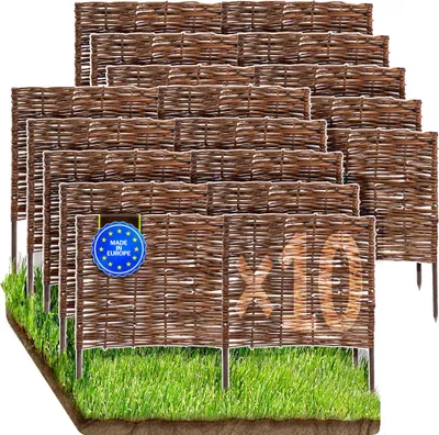 Produktbild von Wicker garden 10er Beetbegrenzung aus Weide - 120 x 40 cm Weidengeflecht für Beete, Rasen und Gartenwege - Natürliche Abgrenzung Gartenzaun Weidezaun - vielen Größen