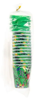 Image de Gobelets avec couvercle et paille « Football » - Lot de 12 gobelets pour enfants