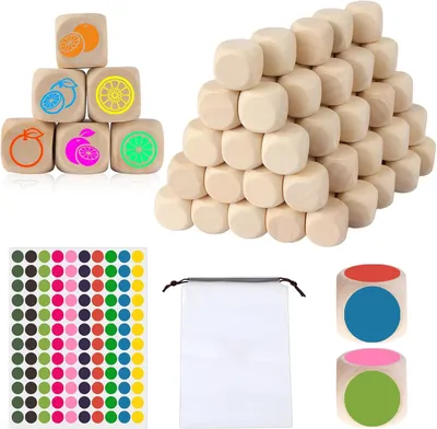 Image de Cubes en bois de 20 mm, lot de 80 pièces, avec des autocollants à points et un sac, pour projets de bricolage