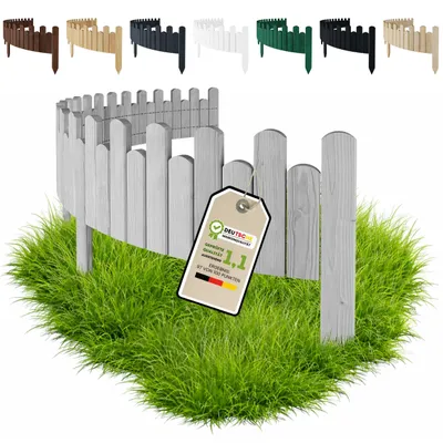Produktbild von Floranica Steckzaun Holz 20 cm hoch x 200 cm, Silber – gewellte Oberkante, Beetkante aus Kiefernholz zum Einstecken