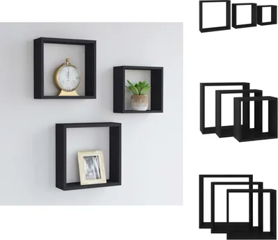 Immagine prodotto di vidaXL Mensole a cubo 3 pezzi in MDF nero - Mensole da parete