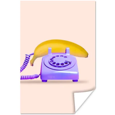 Produktbild von MuchoWow® Poster Banane - Telefon - Lila - Gelb 120x180 cm - Kunstposter