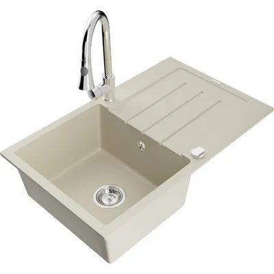 Obrázek produktu pro Mexen Bruno 1-miskový granitový dřez s odkapávačem a kuchyňskou baterií Elia, Béžová - 6513-69-670101-00