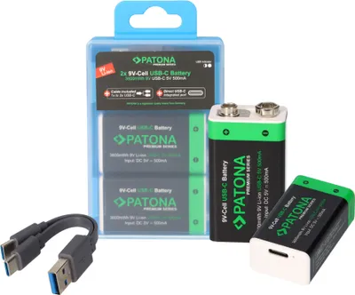 Obrázek produktu pro PATONA 1413, Dobíjecí baterie, Lithium-ion (Li-ion), 9 V, 1 kusů, 400 mAh, 3600 Wh
