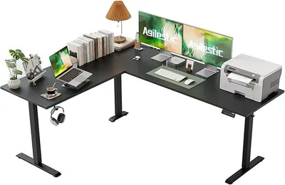 Produktbild von Höhenverstellbarer Eckschreibtisch 190 x 155 cm | L-förmiger Schreibtisch elektrisch, 80 kg Belastbarkeit, 3 Speicherplätze, Computertisch für Homeoffice, Schwarz