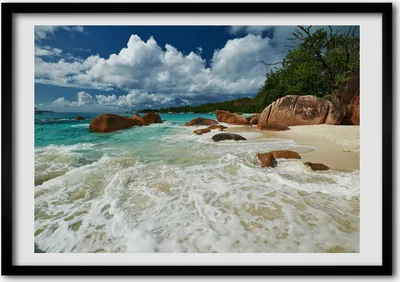 Produktbild von Bild - Bilderrahmen - 100 cm x 70 cm - MDF - Rahmen - Foto - Wandkunst Strand Seychellen