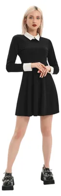 Immagine prodotto di Solidchoice - Abito nero a maniche lunghe con colletto Peter Pan, stile Halloween, per donna