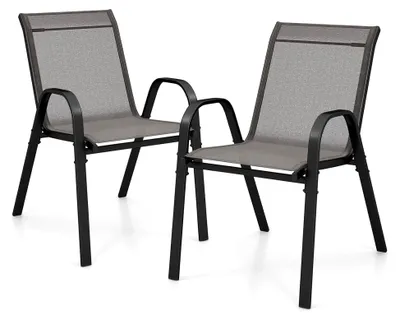 Produktbild von Stapelbare Gartenstühle 2er Set, Hochlehner aus Textilene & Metall, Balkonstuhl mit Armlehnen, Gartensessel 150 kg belastbar, Terrassenstühle Outdoor 56x70x84 cm